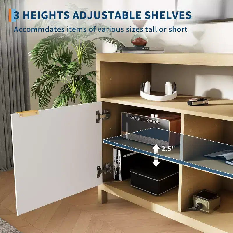 59 in Modern TV Stand for Living Room,Large Entertainment Center with Fluted Door & Open Shelves Wood Media Console Storage Cabinet for 55/60/65 in TV