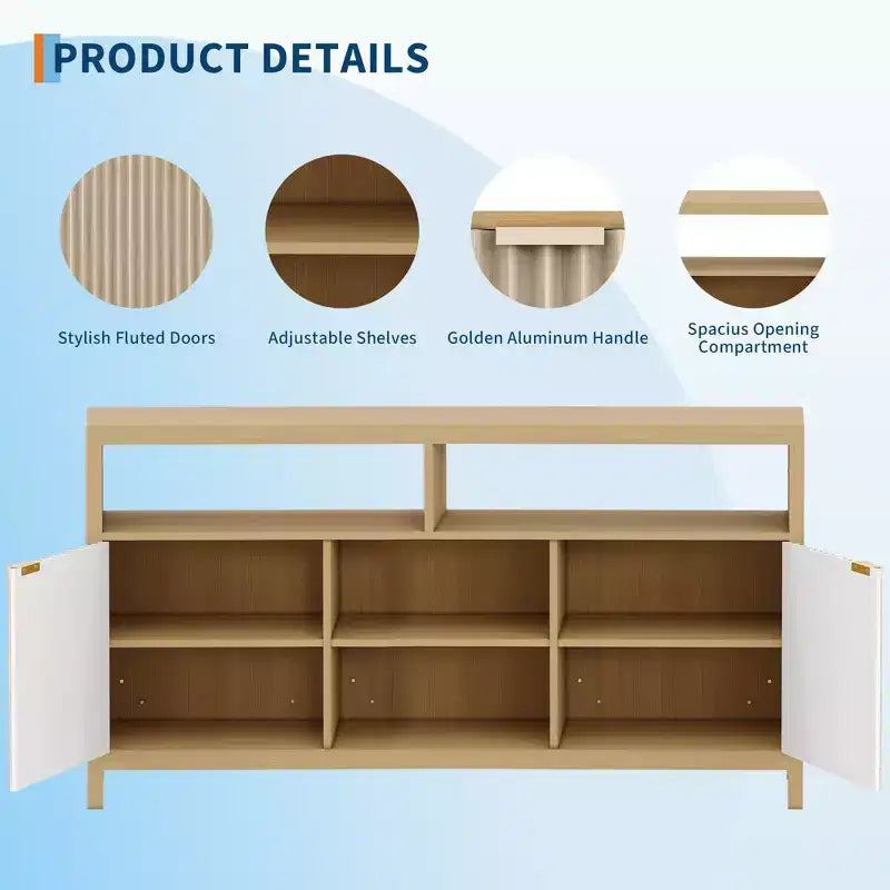 59 in Modern TV Stand for Living Room,Large Entertainment Center with Fluted Door & Open Shelves Wood Media Console Storage Cabinet for 55/60/65 in TV
