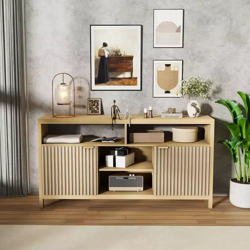 59 in Modern TV Stand for Living Room,Large Entertainment Center with Fluted Door & Open Shelves Wood Media Console Storage Cabinet for 55/60/65 in TV