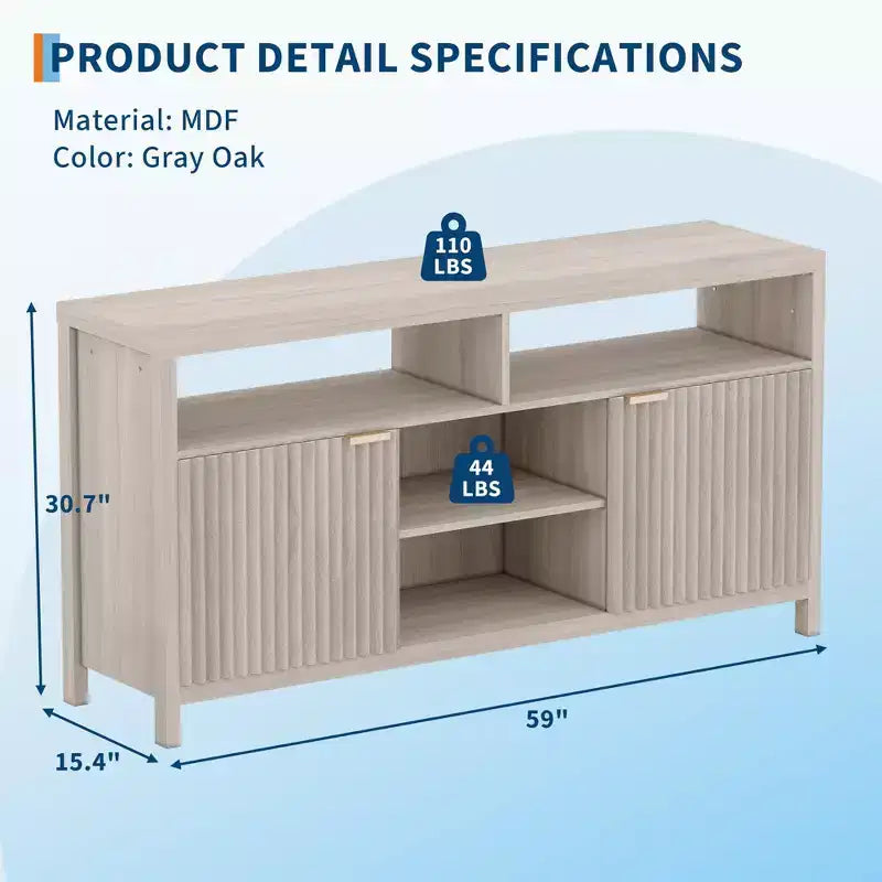 59 in Modern TV Stand for Living Room,Large Entertainment Center with Fluted Door & Open Shelves Wood Media Console Storage Cabinet for 55/60/65 in TV