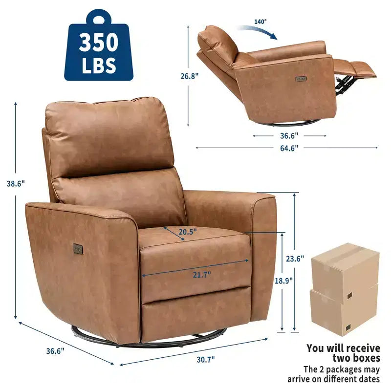 Oversized Power Swivel Recliner Chair, Upholstered Faux Leather Nursery Reclining Sofa, Rocker Single Sofa