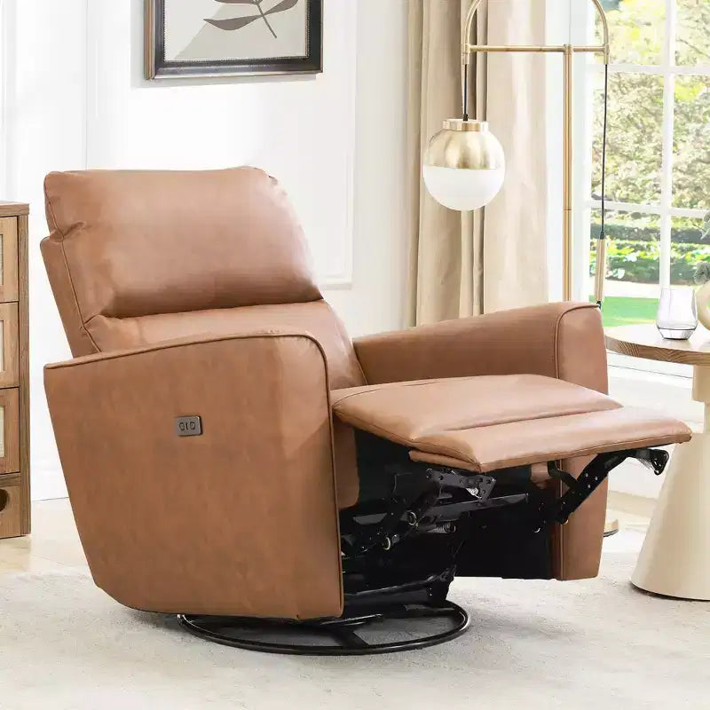 Oversized Power Swivel Recliner Chair, Upholstered Faux Leather Nursery Reclining Sofa, Rocker Single Sofa