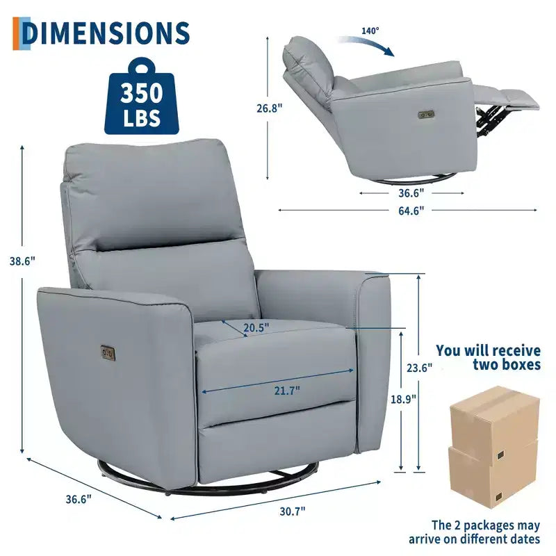 Oversized Power Swivel Recliner Chair, Upholstered Faux Leather Nursery Reclining Sofa, Rocker Single Sofa