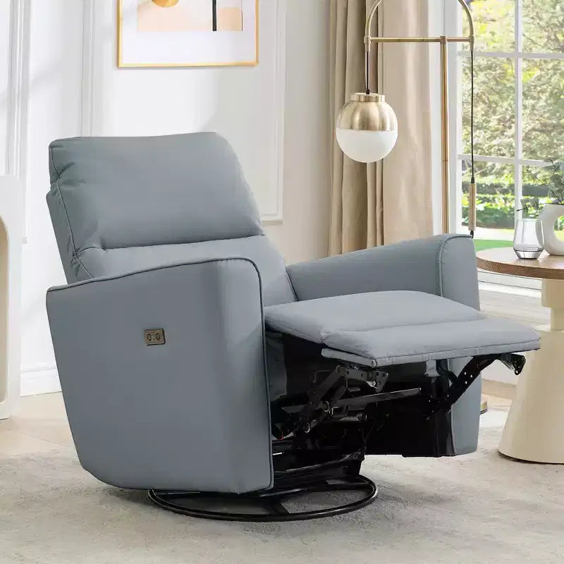 Oversized Power Swivel Recliner Chair, Upholstered Faux Leather Nursery Reclining Sofa, Rocker Single Sofa