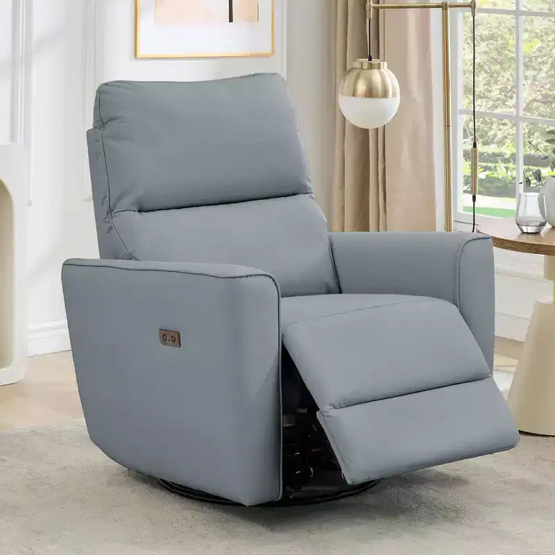 Oversized Power Swivel Recliner Chair, Upholstered Faux Leather Nursery Reclining Sofa, Rocker Single Sofa