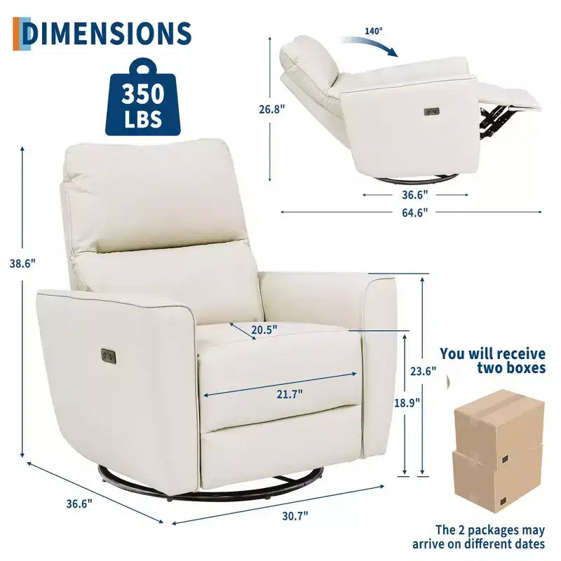 Oversized Power Swivel Recliner Chair, Upholstered Faux Leather Nursery Reclining Sofa, Rocker Single Sofa