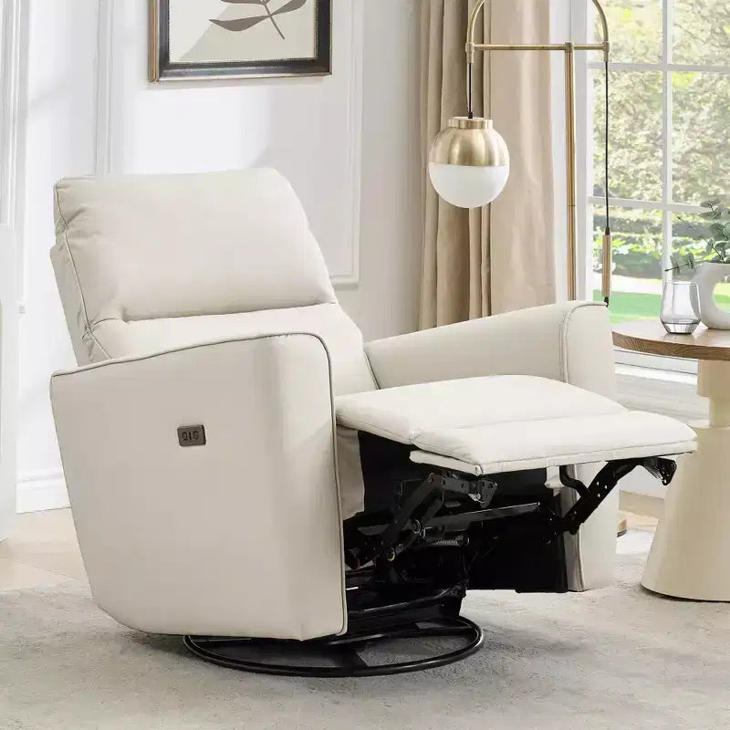 Oversized Power Swivel Recliner Chair, Upholstered Faux Leather Nursery Reclining Sofa, Rocker Single Sofa