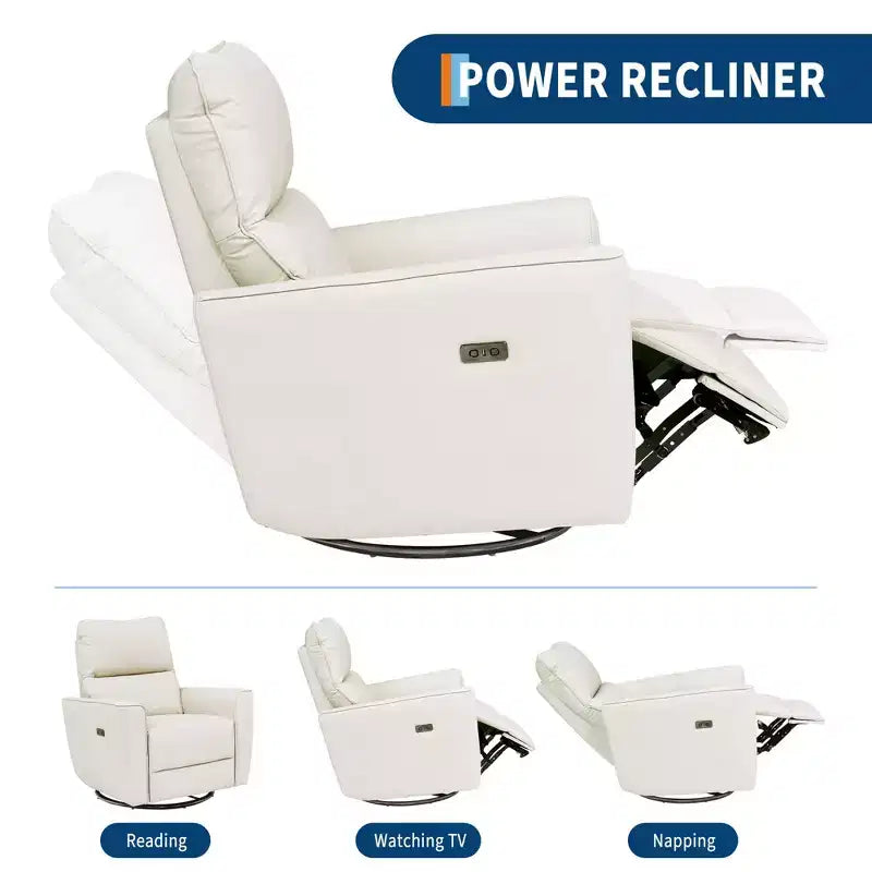 Oversized Power Swivel Recliner Chair, Upholstered Faux Leather Nursery Reclining Sofa, Rocker Single Sofa