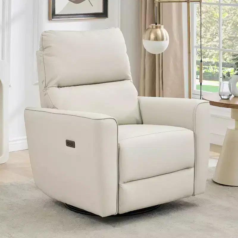 Oversized Power Swivel Recliner Chair, Upholstered Faux Leather Nursery Reclining Sofa, Rocker Single Sofa