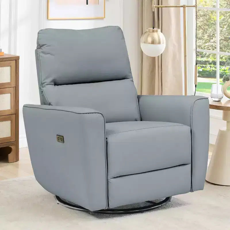 Oversized Power Swivel Recliner Chair, Upholstered Faux Leather Nursery Reclining Sofa, Rocker Single Sofa