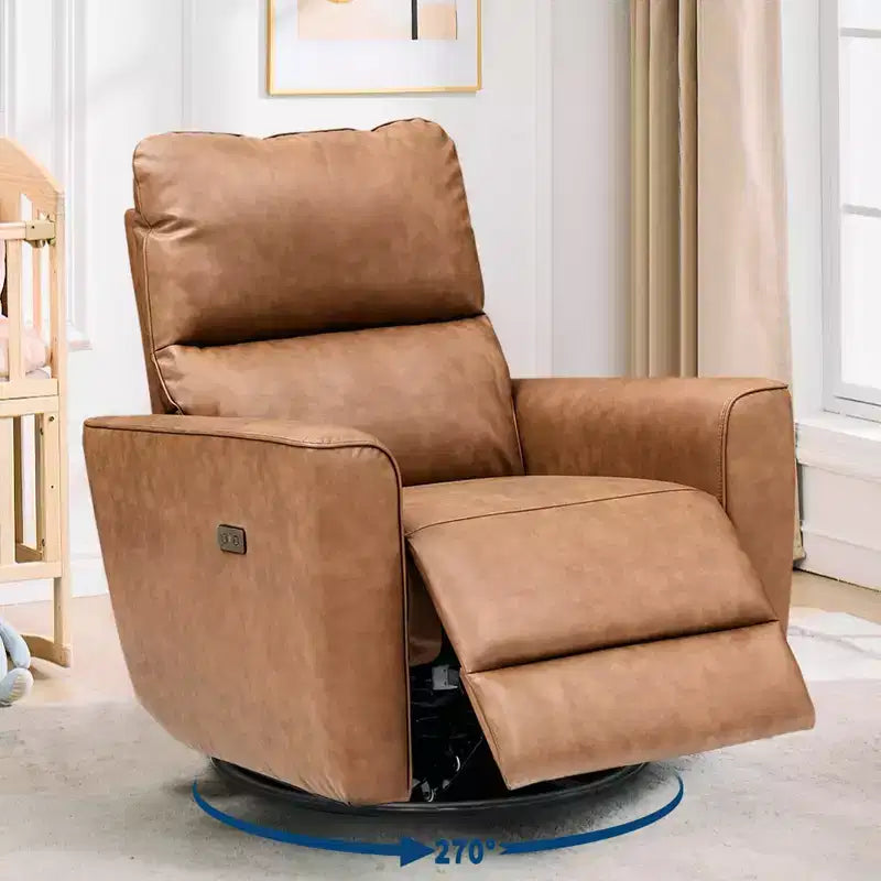 Oversized Power Swivel Recliner Chair, Upholstered Faux Leather Nursery Reclining Sofa, Rocker Single Sofa