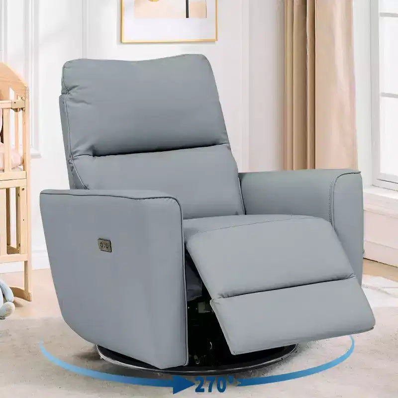 Oversized Power Swivel Recliner Chair, Upholstered Faux Leather Nursery Reclining Sofa, Rocker Single Sofa