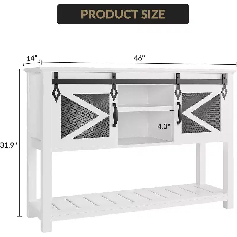 Farmhouse Entryway Table with Sliding Barn Doors, Console Tables for Entryway, Entry Way Table, White