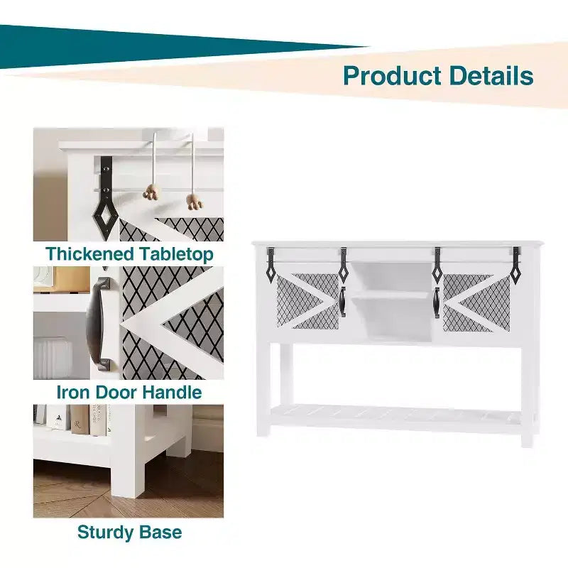 Farmhouse Entryway Table with Sliding Barn Doors, Console Tables for Entryway, Entry Way Table, White