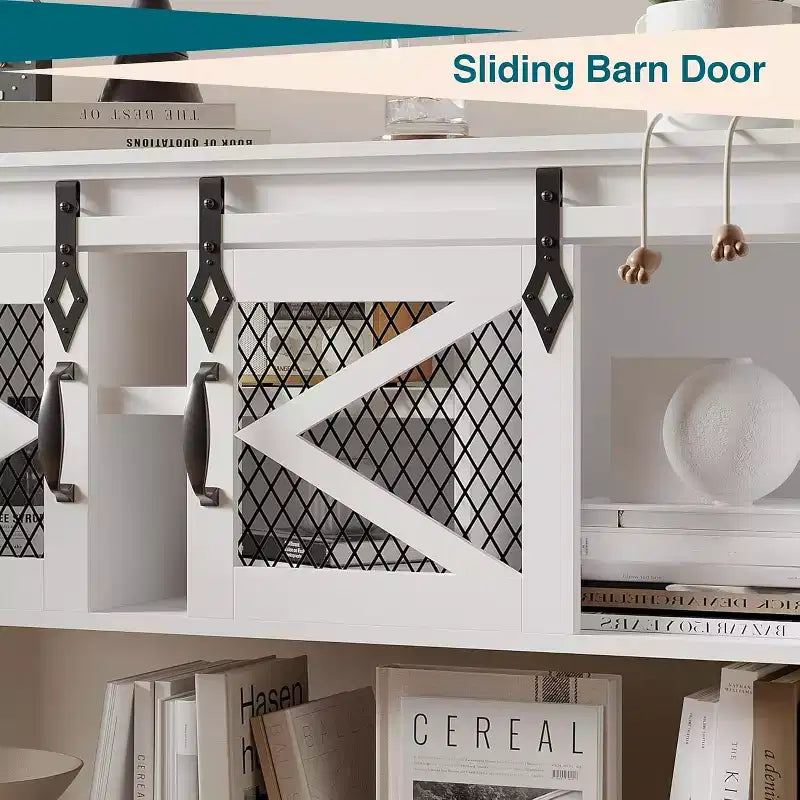 Farmhouse Entryway Table with Sliding Barn Doors, Console Tables for Entryway, Entry Way Table, White