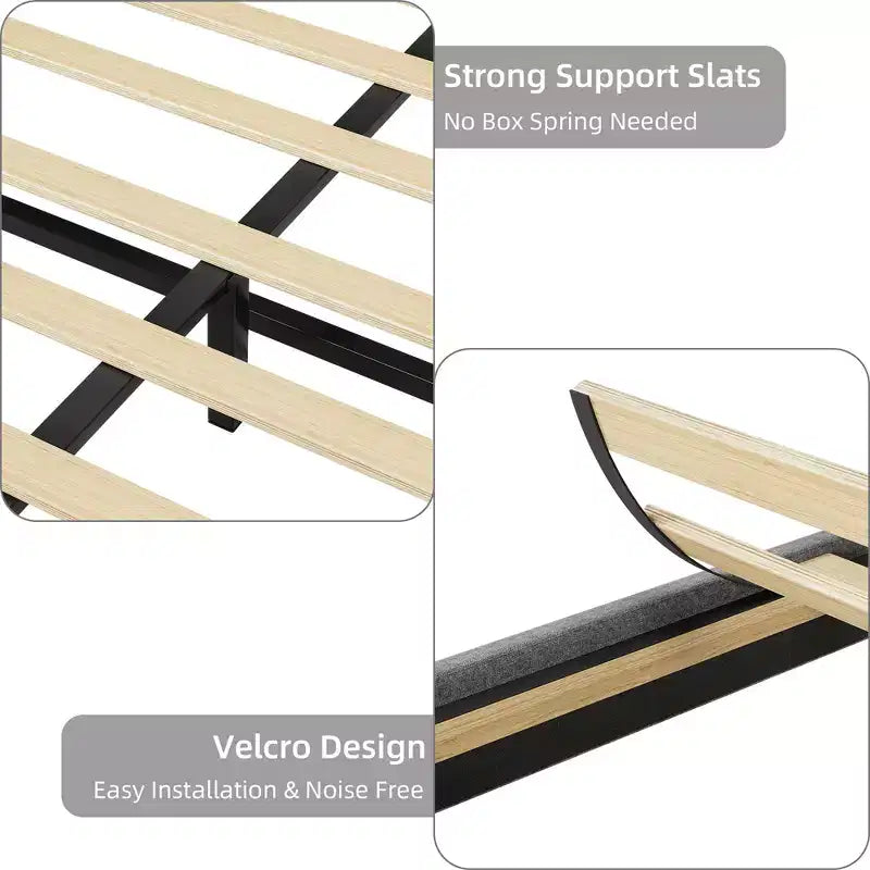 Bed Frame, Adjustable Headboard, Wood Slat Support Bed Frame, Strong Support Slats, No Box Spring Needed, Easy Assembly
