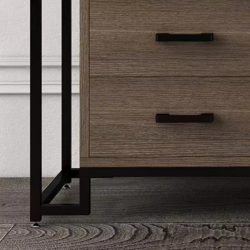 Storage cabinet, six drawers, tempered glass and wooden base, durable steel frame and spacious drawers, suitable for living room, entryway, bedroom.