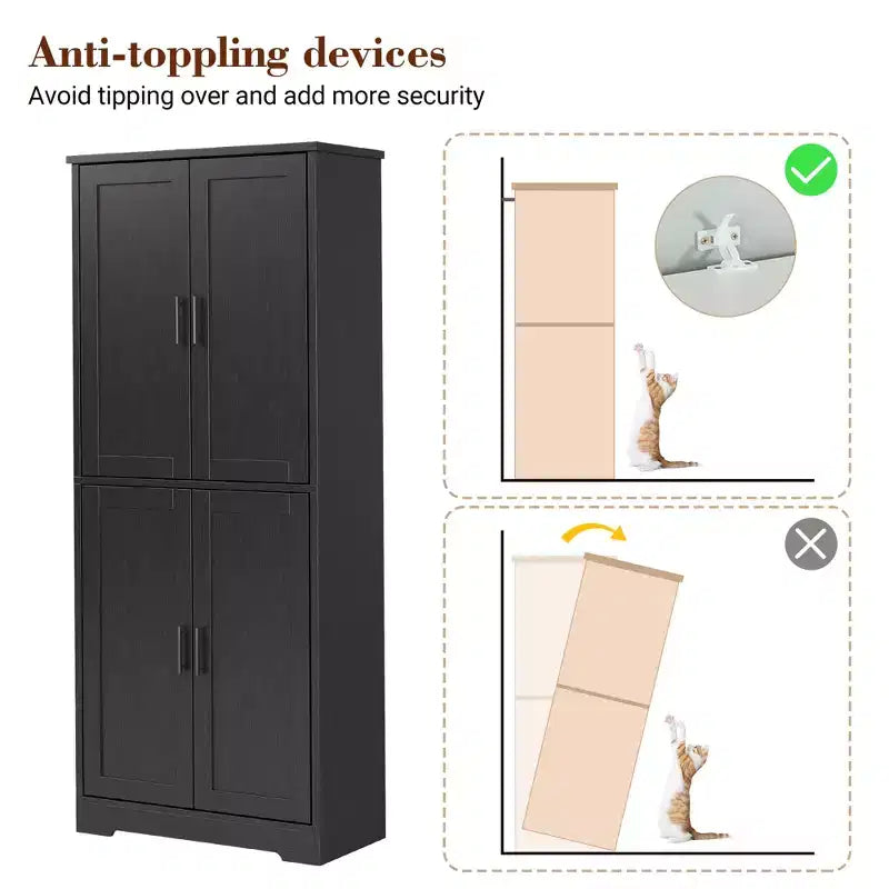 Storage cabinet, 70 inches tall, with doors and adjustable shelves, freestanding sideboard, suitable for dining room, or living room