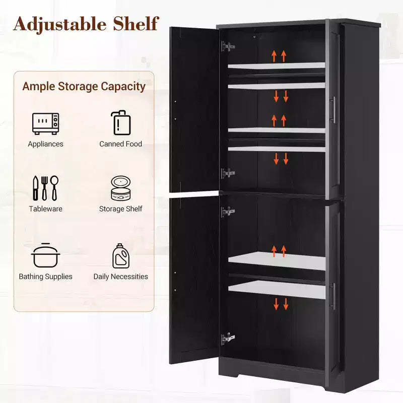 Storage cabinet, 70 inches tall, with doors and adjustable shelves, freestanding sideboard, suitable for dining room, or living room