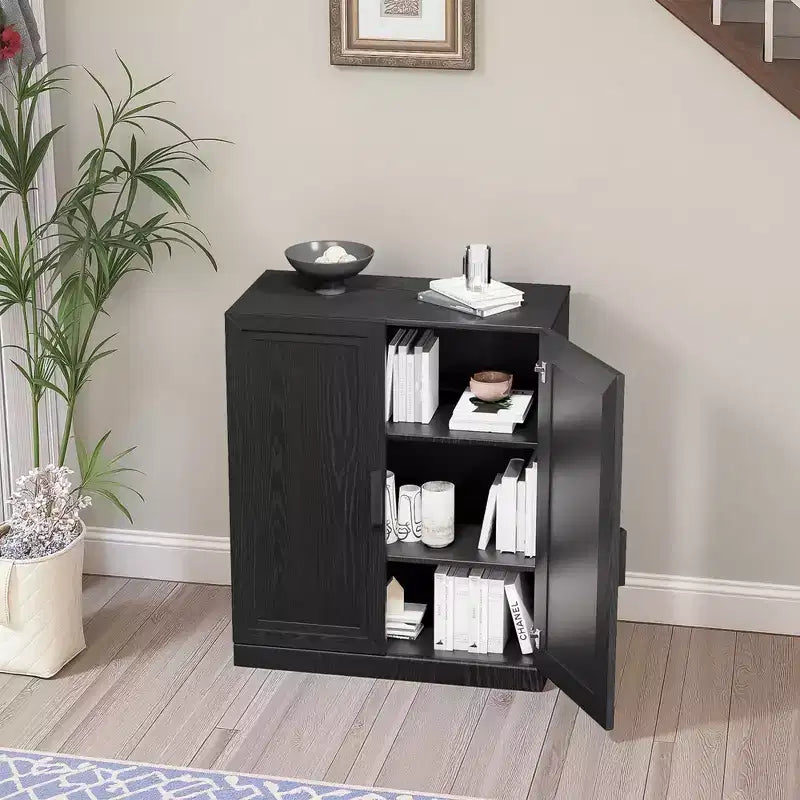 PexFix 36 Wooden Accent Cabinet Storage Modern Sideboard Buffet Cabinet with 2 Doors and Adjustable Shelf for Living Room Dining Room Entryway Black
