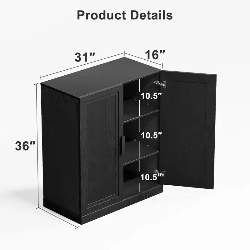 PexFix 36 Wooden Accent Cabinet Storage Modern Sideboard Buffet Cabinet with 2 Doors and Adjustable Shelf for Living Room Dining Room Entryway Black
