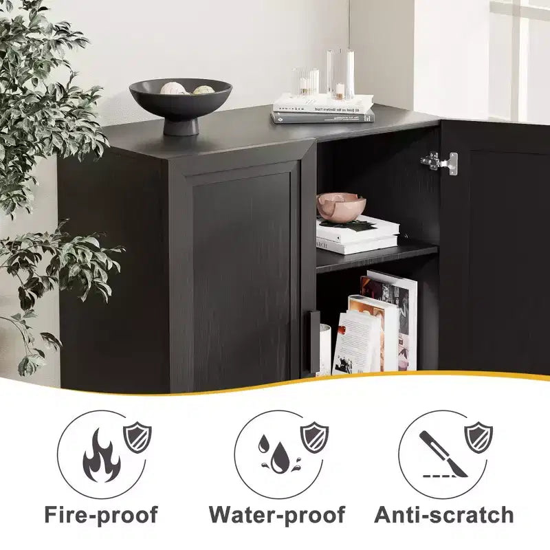 PexFix 36 Wooden Accent Cabinet Storage Modern Sideboard Buffet Cabinet with 2 Doors and Adjustable Shelf for Living Room Dining Room Entryway Black