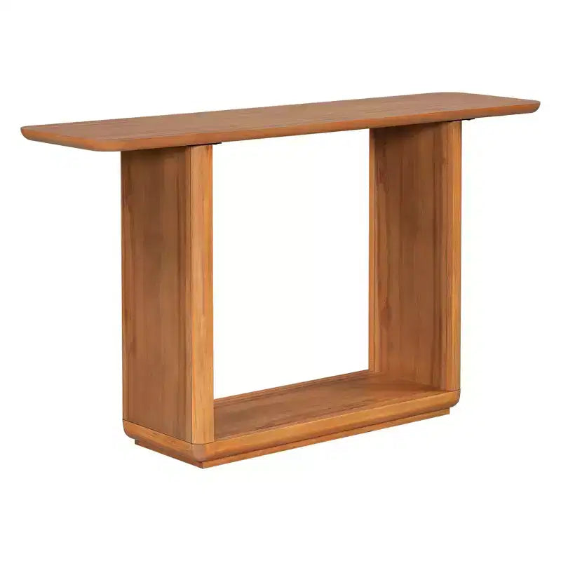 Okak Natural Wood Veneer Console Table with U-Base Design,Curved Corners Entryway Table Foyer Table for Living Room,Hallway