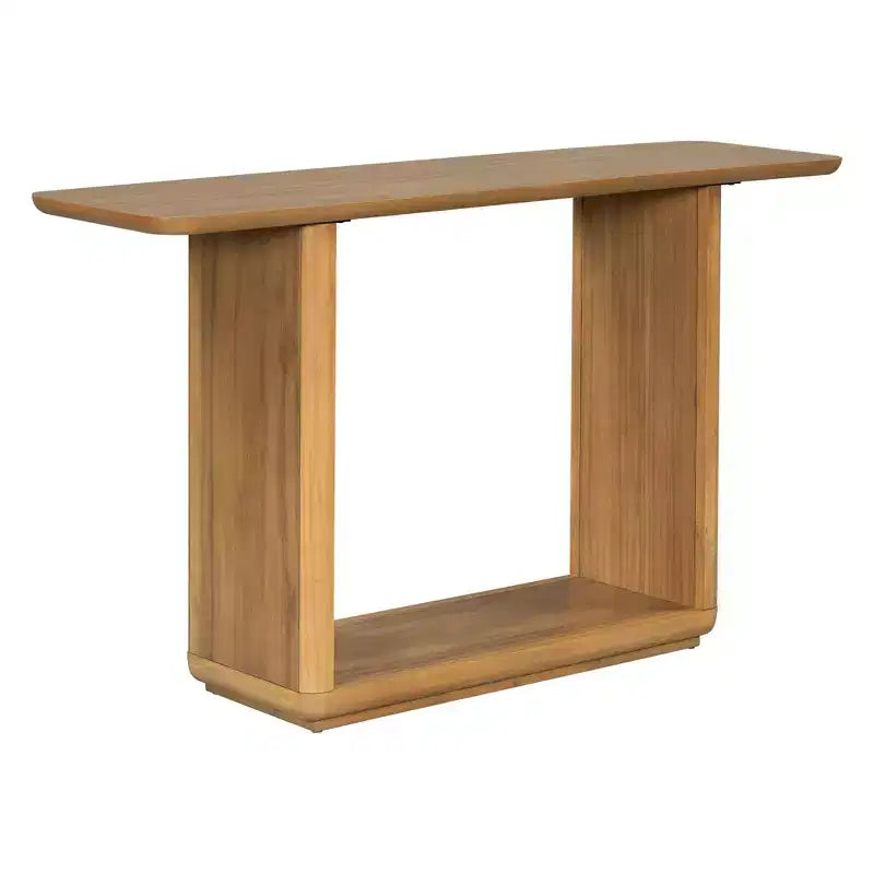 Okak Natural Wood Veneer Console Table with U-Base Design,Curved Corners Entryway Table Foyer Table for Living Room,Hallway