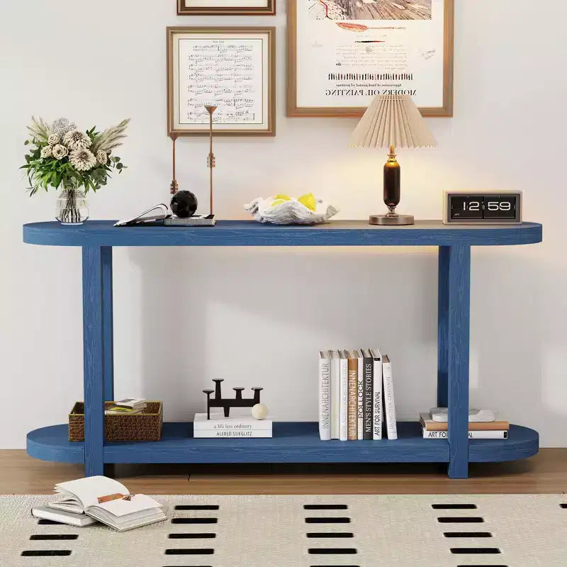 Okak 2-Tier Minimalist Ash Veneer Oval Console Table with Streamlined Top,Modern Entryway Table for Study,Hallway,Living Room