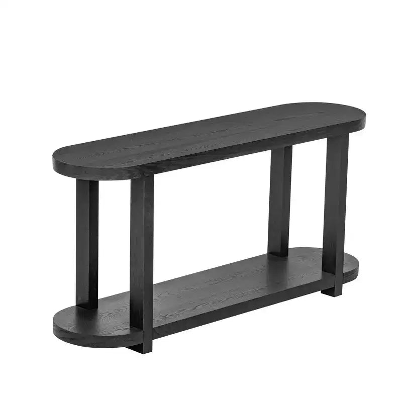 Okak 2-Tier Minimalist Ash Veneer Oval Console Table with Streamlined Top,Modern Entryway Table for Study,Hallway,Living Room