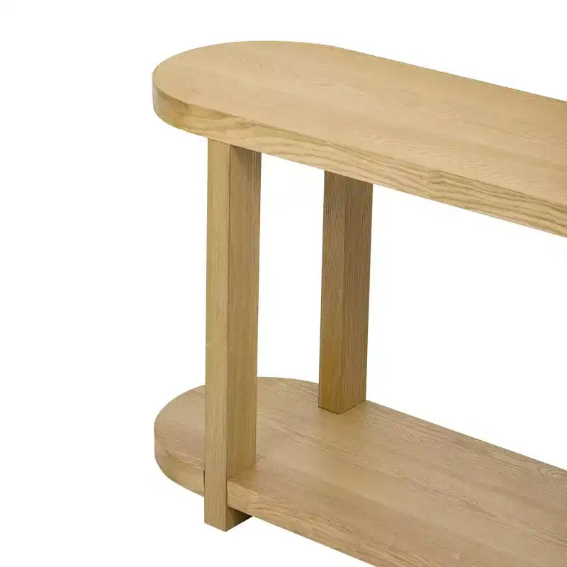Okak 2-Tier Minimalist Ash Veneer Oval Console Table with Streamlined Top,Modern Entryway Table for Study,Hallway,Living Room