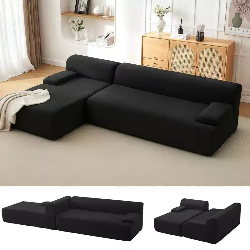 GustoWave 108 Fabric L-Shaped Sectional Couch with Chaise - Soft Fluffy Corduroy Boneless Sofa for Living Room, No Assembly Required