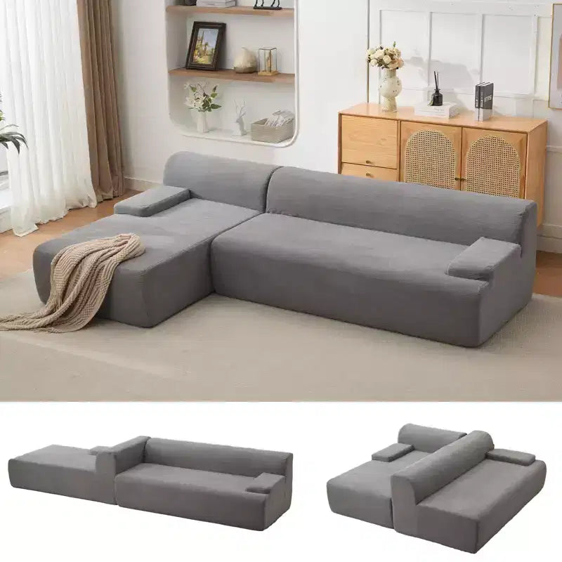 GustoWave 108 Fabric L-Shaped Sectional Couch with Chaise - Soft Fluffy Corduroy Boneless Sofa for Living Room, No Assembly Required