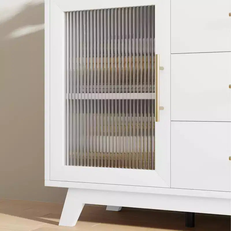 Buffet Cabinet, Kitchen Storage Cabinet with 2 Fluted Doors and 3 Drawers,Modern Coffee Bar Cabinet with Adjustable Shelf for Living,Dining Room