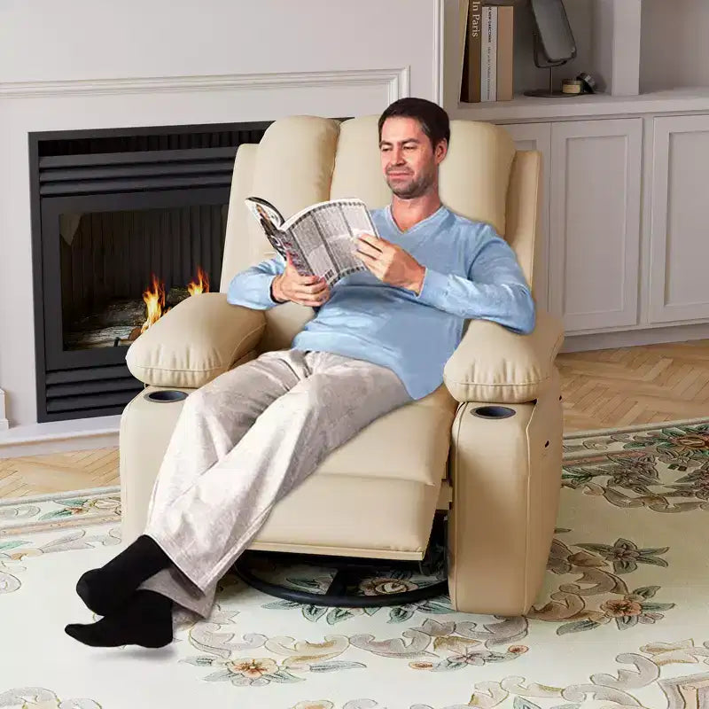 COZONY Recliner Chair with 360 Swivel Rocker, PU Leather Lazy Chair with Cup Holders for Living Room