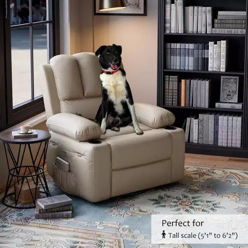 COZONY Recliner Chair with 360 Swivel Rocker, PU Leather Lazy Chair with Cup Holders for Living Room