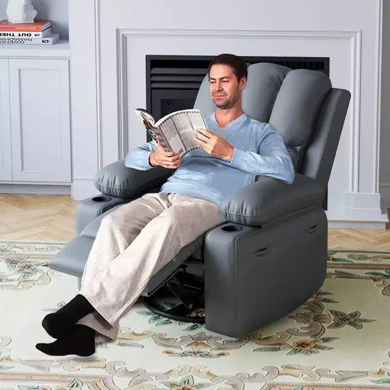 COZONY Recliner Chair with 360 Swivel Rocker, PU Leather Lazy Chair with Cup Holders for Living Room
