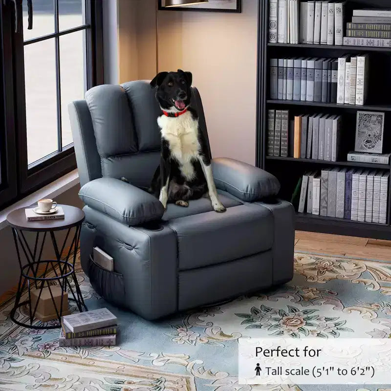 COZONY Recliner Chair with 360 Swivel Rocker, PU Leather Lazy Chair with Cup Holders for Living Room