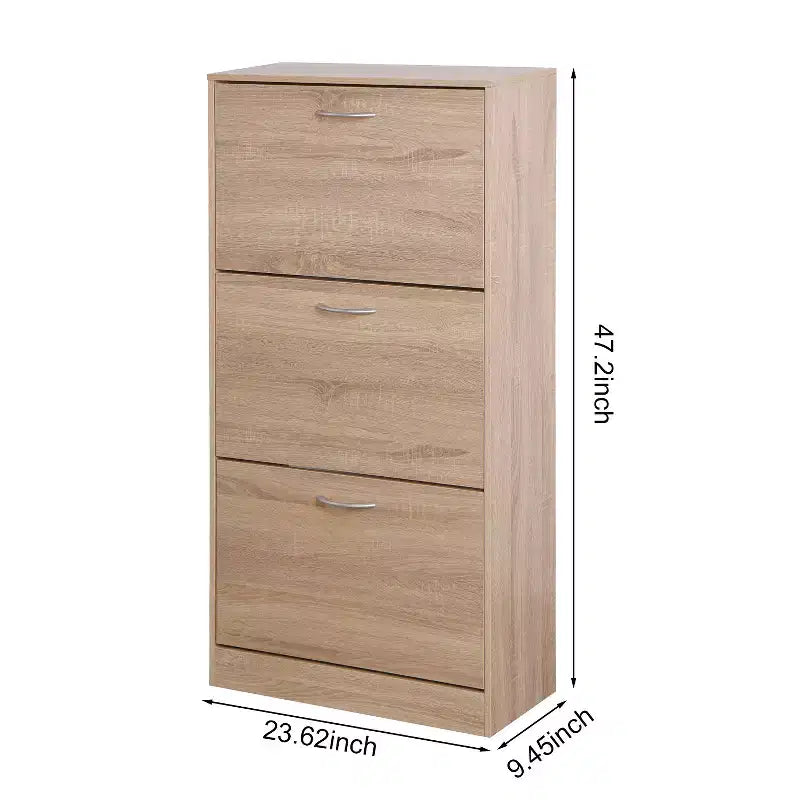 GDFStudio Enzo Modern 24 Wooden Shoe Storage Cabinet with Silver Handles and 3 Flip Drawers