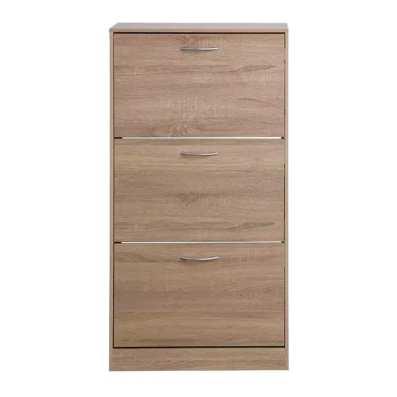 GDFStudio Enzo Modern 24 Wooden Shoe Storage Cabinet with Silver Handles and 3 Flip Drawers