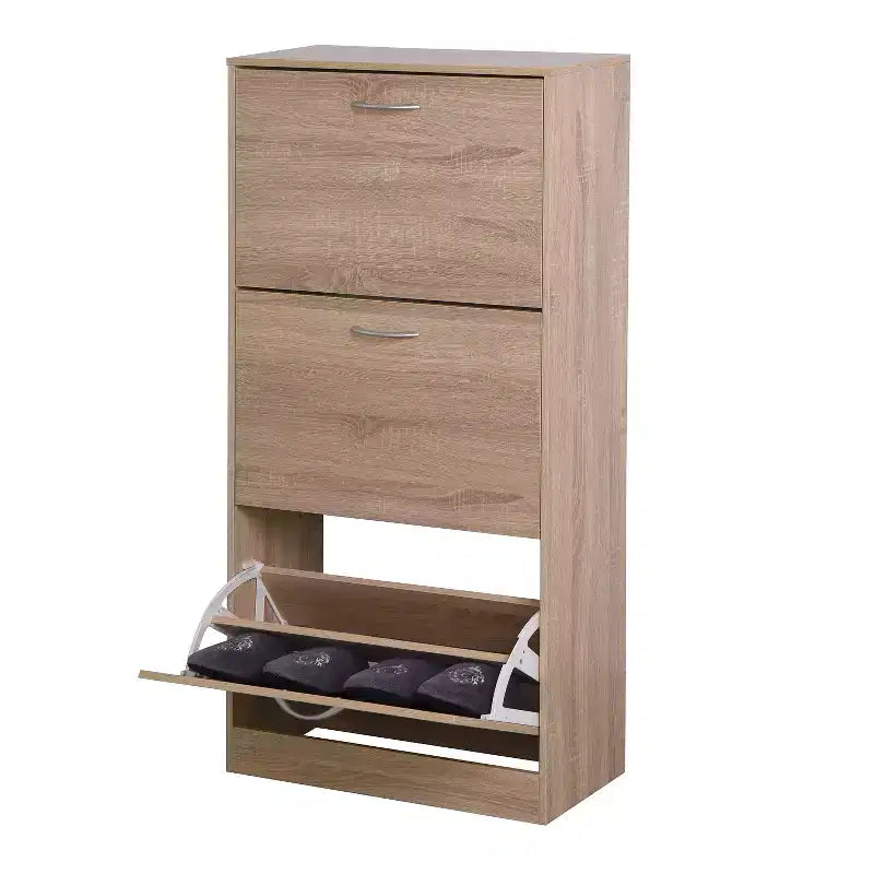GDFStudio Enzo Modern 24 Wooden Shoe Storage Cabinet with Silver Handles and 3 Flip Drawers
