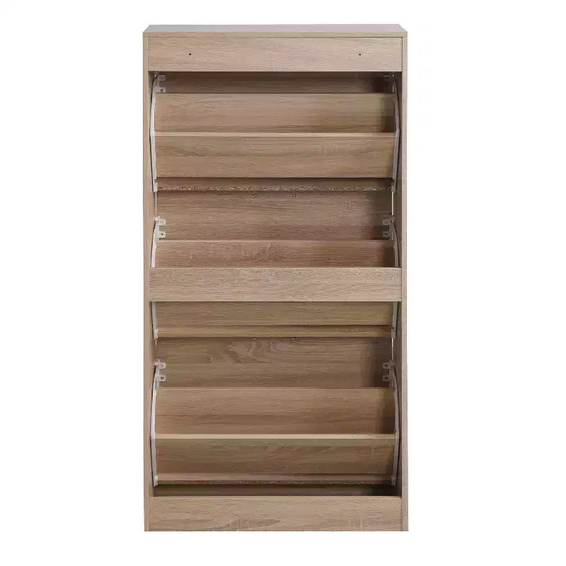 GDFStudio Enzo Modern 24 Wooden Shoe Storage Cabinet with Silver Handles and 3 Flip Drawers