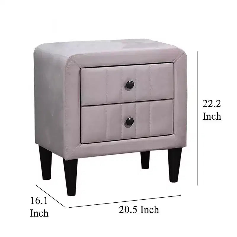 Royal Hampton Nightstand, 2 Drawers, 22 Inch Upholstered in Light Pink Velvet