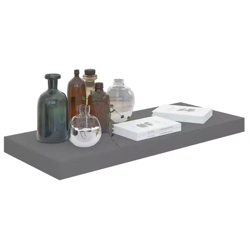 Wall Shelf Set of 2 Glossy gray Honeycomb MDF, Metal