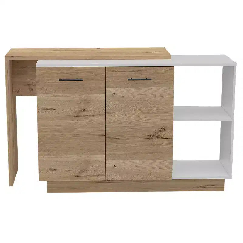 Okak Modern Kitchen Island with Unique Top Design, Kitchen Island Table with 2 Shelves, 1 Drawer and 3 Divisions, Countertop Organizer