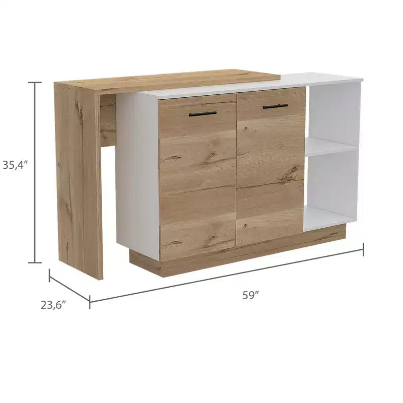 Okak Modern Kitchen Island with Unique Top Design, Kitchen Island Table with 2 Shelves, 1 Drawer and 3 Divisions, Countertop Organizer