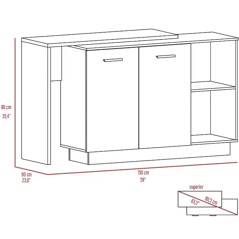 Okak Modern Kitchen Island with Unique Top Design, Kitchen Island Table with 2 Shelves, 1 Drawer and 3 Divisions, Countertop Organizer