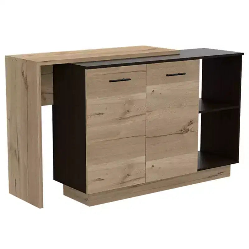 Okak Modern Kitchen Island with Unique Top Design, Kitchen Island Table with 2 Shelves, 1 Drawer and 3 Divisions, Countertop Organizer