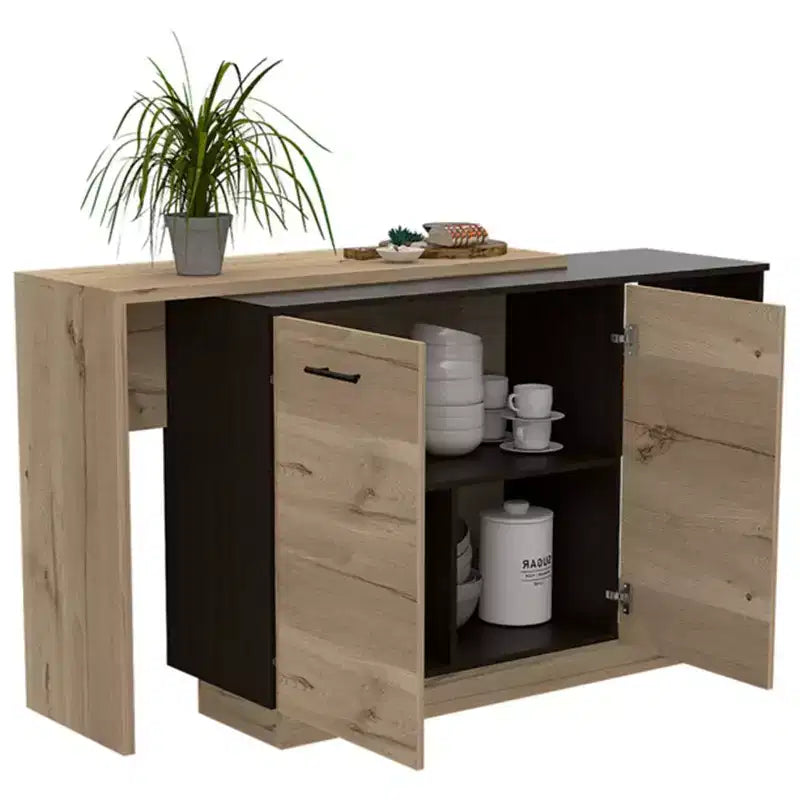 Okak Modern Kitchen Island with Unique Top Design, Kitchen Island Table with 2 Shelves, 1 Drawer and 3 Divisions, Countertop Organizer