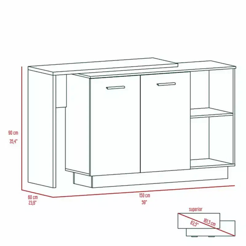Okak Modern Kitchen Island with Unique Top Design, Kitchen Island Table with 2 Shelves, 1 Drawer and 3 Divisions, Countertop Organizer